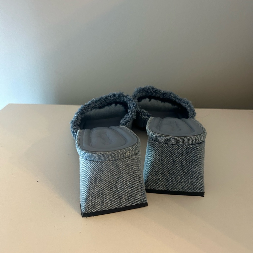 Nordstrom Light Denim Frayed Two-Band Block Heel Mule - Picture 6 of 7